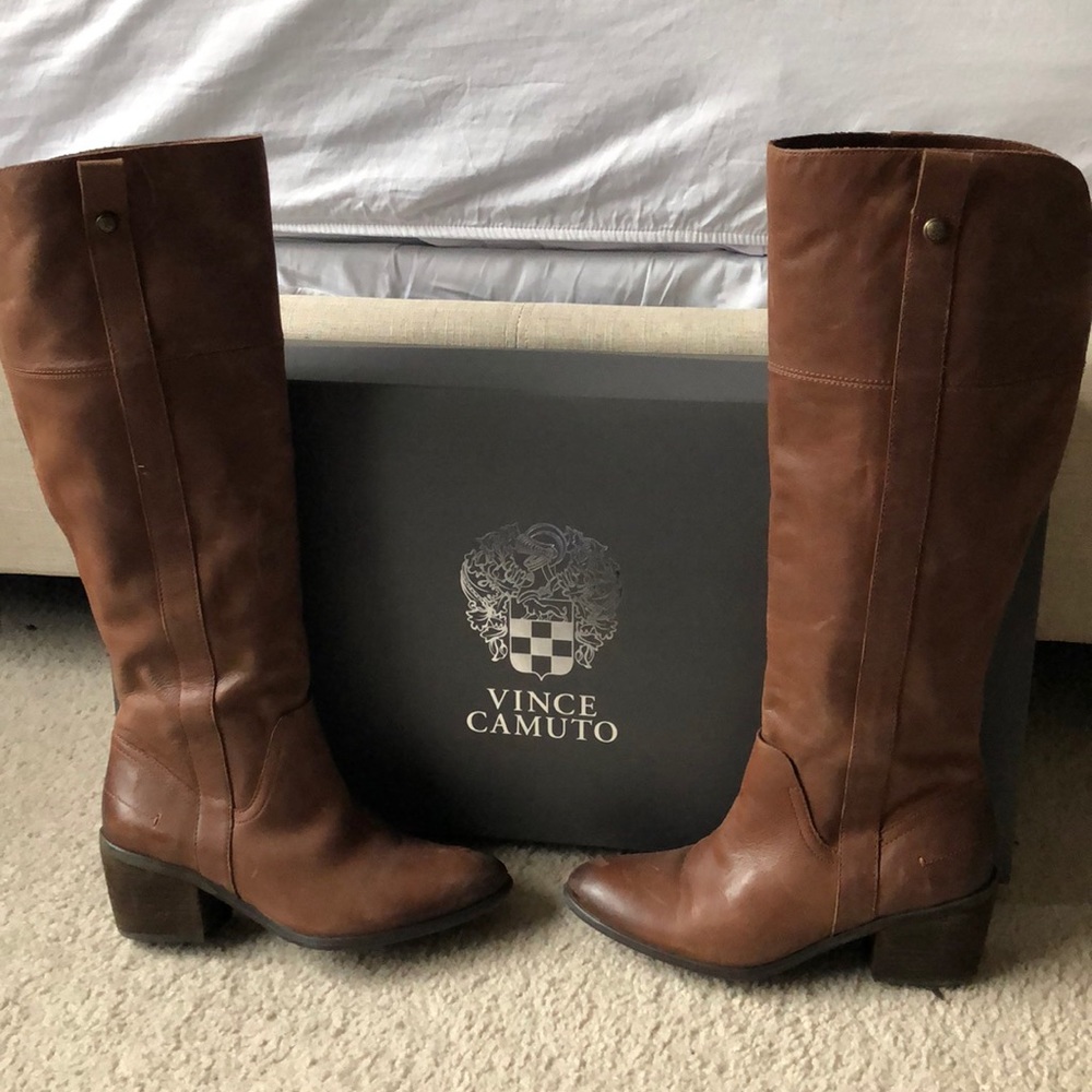Vince Camuto brown leather wide leg riding boot